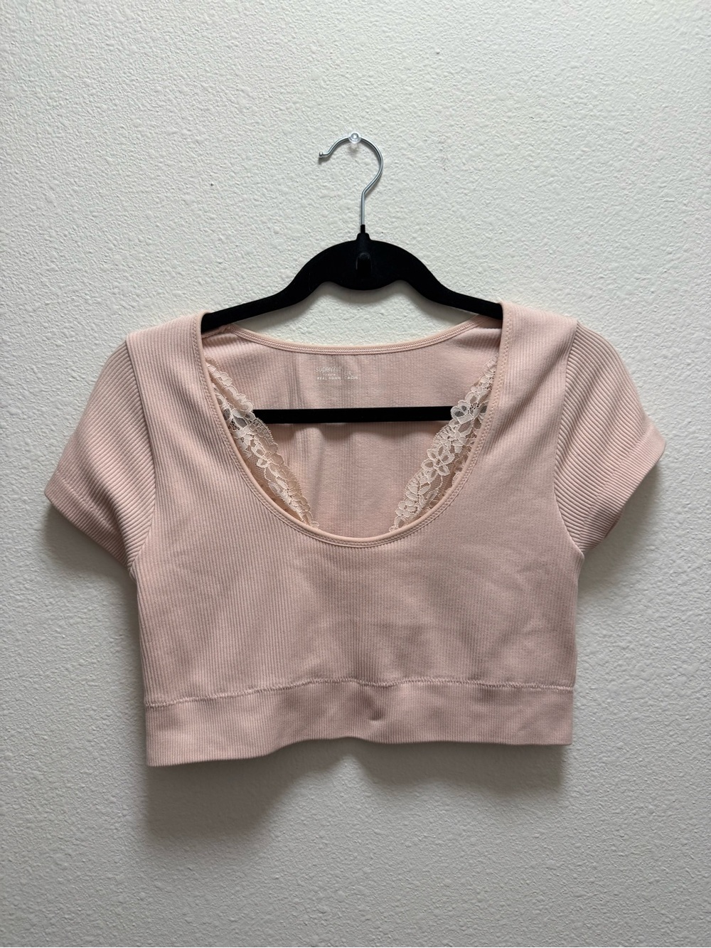 aerie Blush Pink Scoop Lace-Trim Crop Top